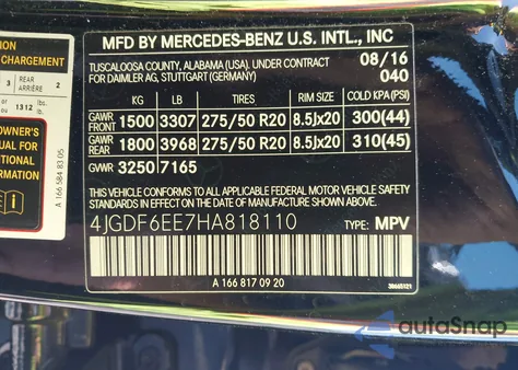 2017 Mercedes-Benz Gls 450 4Matic z USA, uszkodzony, nr VIN 4JGDF6EE7HA818110